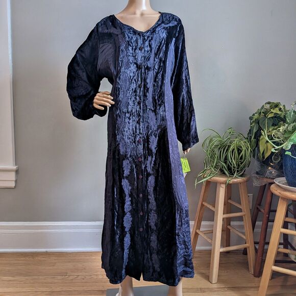 NWT Vintage 90s French Gear Blue Maxi Dress Mixed Media Boho Whimsygoth Size XL - Picture 1 of 12